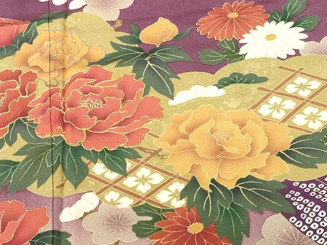 平和屋着物●豪華振袖 駒刺繍 牡丹 笹の葉花文 暈し染 金彩 正絹 逸品 DABH0722op