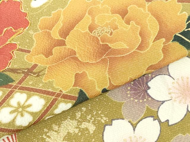 平和屋着物●豪華振袖 駒刺繍 牡丹 笹の葉花文 暈し染 金彩 正絹 逸品 DABH0722op