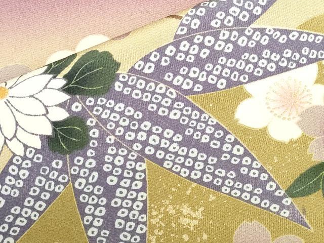 平和屋着物●豪華振袖 駒刺繍 牡丹 笹の葉花文 暈し染 金彩 正絹 逸品 DABH0722op