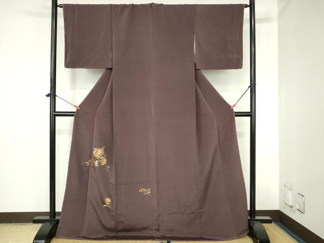 平和屋着物●訪問着 駒刺繍 総刺繍 更紗花文 金糸 鬼しぼ縮緬 ロング丈 正絹 逸品 DABH0748op