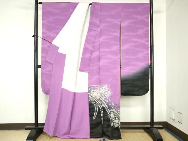 平和屋着物●越後十日町の一流染匠 桐屋・翠山工房 振袖 長襦袢セット(無双仕立て) 絞り 辻が花 暈し染め 金銀彩 銀通し地 逸品 DABH0753op