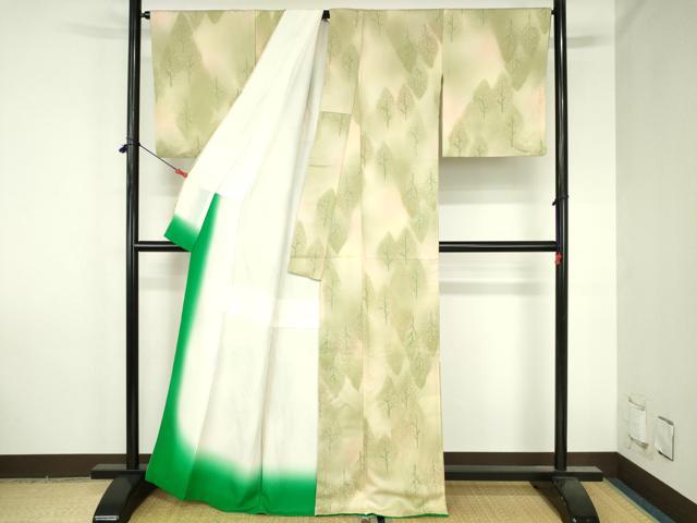 平和屋着物●上質な小紋 樹林文 暈し染め 正絹 逸品 DABH0770op