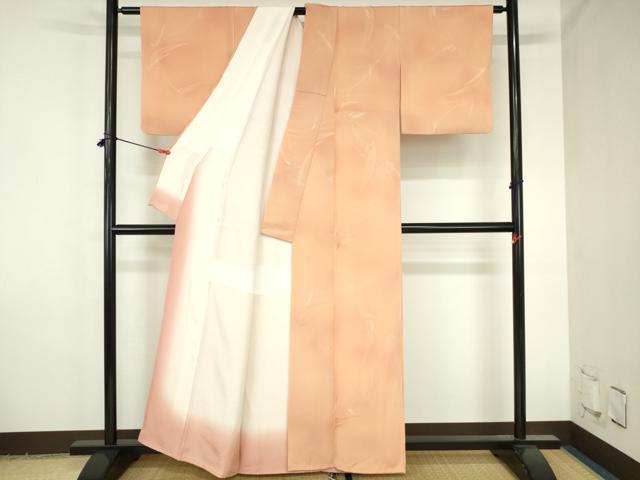 平和屋着物●上質な小紋 地紋起こし 笹の葉文 暈し染め 正絹 逸品 DABH0777op