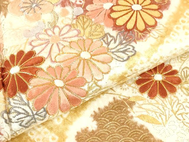 平和屋着物●創業460年・千總 訪問着 駒刺繍 絞り 雪輪花文 金彩 正絹 逸品 DABH0778op