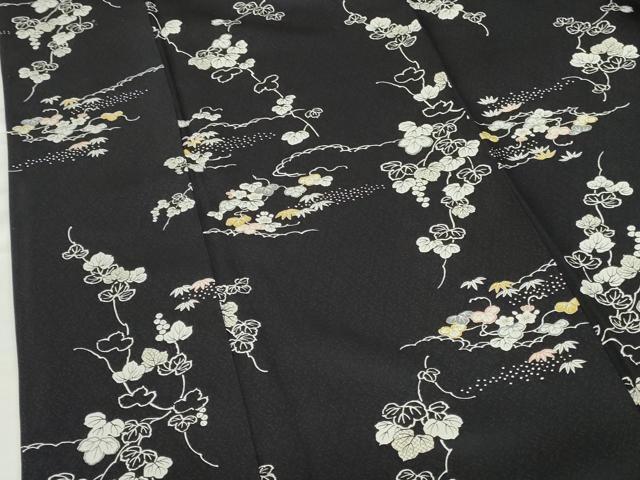 平和屋着物●上質な小紋 蔦の葉花文 黒地 正絹 逸品 DABH0782op