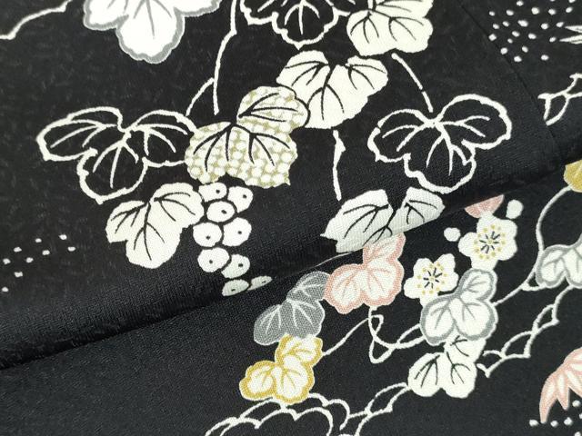 平和屋着物●上質な小紋 蔦の葉花文 黒地 正絹 逸品 DABH0782op