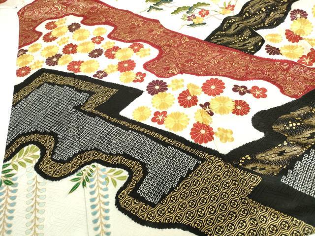 平和屋着物●十日町 名門青柳謹製 振袖 駒刺繍 絞り 道長菊文 金彩 正絹 逸品 DABH0785op