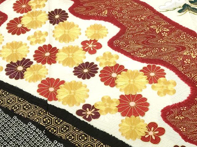 平和屋着物●十日町 名門青柳謹製 振袖 駒刺繍 絞り 道長菊文 金彩 正絹 逸品 DABH0785op