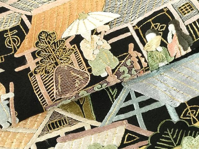 平和屋着物●豪華黒留袖 総刺繍 人物風景花文 金糸 仮絵羽 正絹 逸品 未使用 DABH0787op