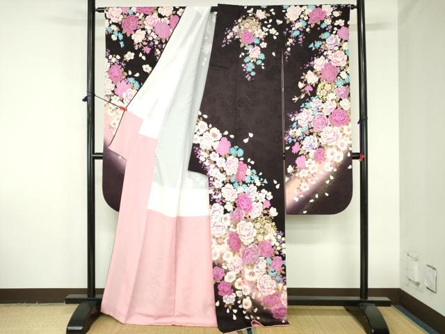 平和屋着物●豪華振袖 ラインストーン 牡丹 草花 暈し染め 金彩 正絹 逸品 DABH0789op