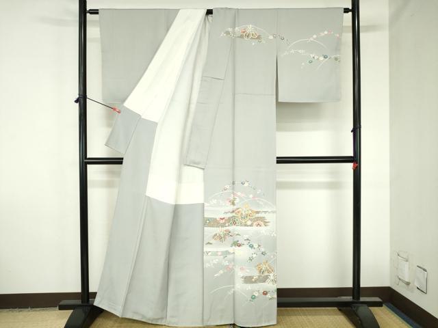 平和屋着物●訪問着 駒刺繍 草花 枝梅 暈し染め 金彩 正絹 逸品 DABH0790op