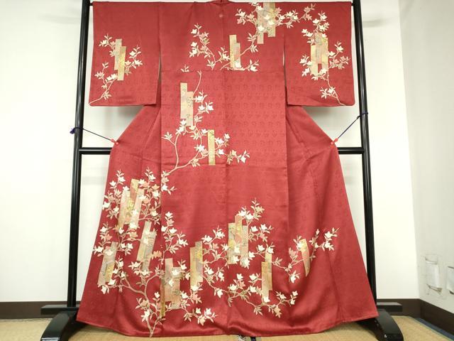 平和屋着物●訪問着 駒刺繍 短冊草花文 金彩 正絹 逸品 DABH0796op