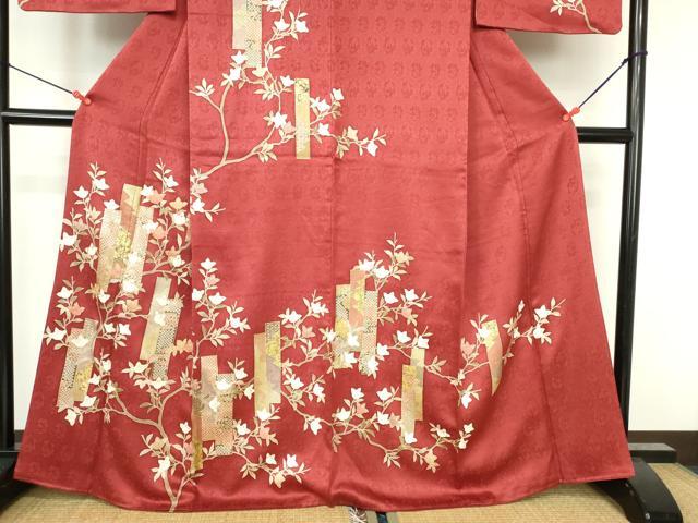 平和屋着物●訪問着 駒刺繍 短冊草花文 金彩 正絹 逸品 DABH0796op