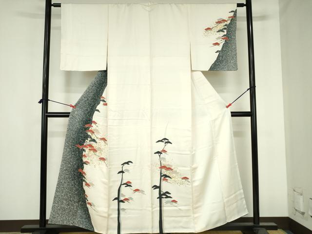 平和屋着物●訪問着 駒刺繍 枝松 金彩 正絹 逸品 DABH0801op