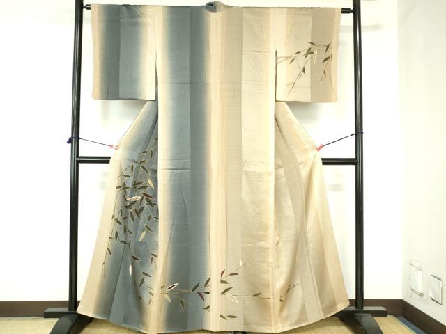 平和屋着物●訪問着 枝葉文 暈し染め 金彩 正絹 逸品 DABH0802op