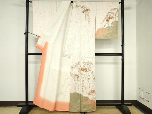 平和屋着物●訪問着 杢目絞り 地紙花文 金彩 正絹 逸品 DABH0809op