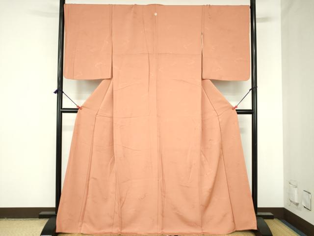 平和屋着物●上質な色無地 雲取花地紋 宍色 正絹 逸品 DABH0812op
