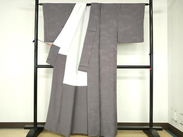 平和屋着物●上質な色無地 立波地紋 葡萄鼠色 正絹 逸品 DABH0814op