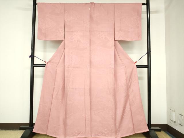 平和屋着物●上質な色無地 流水花地紋 珊瑚色 正絹 逸品 未使用 DABH0822op