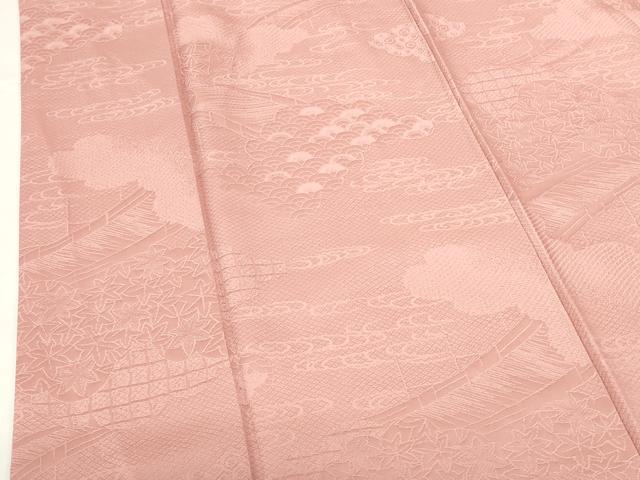 平和屋着物●上質な色無地 流水花地紋 珊瑚色 正絹 逸品 未使用 DABH0822op