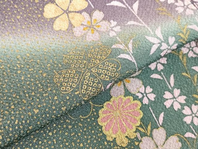 平和屋着物●訪問着 舞蝶花間道 暈し染め 金彩 鬼しぼ縮緬 胴抜き仕立て 正絹 逸品 DABH0825op