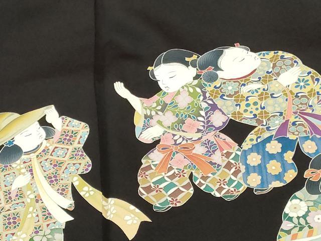 平和屋着物●豪華黒留袖 友禅 童子遊び 道長花鳥文 正絹 逸品 DABH0839op