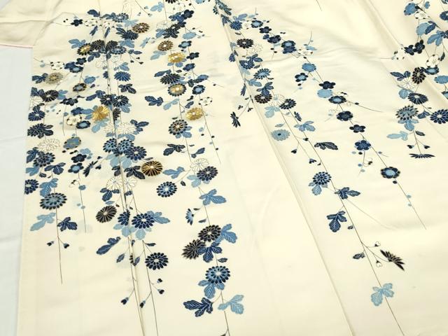 平和屋着物●訪問着 駒刺繍 藍 枝垂れ花 金彩 正絹 逸品 DABH0842op