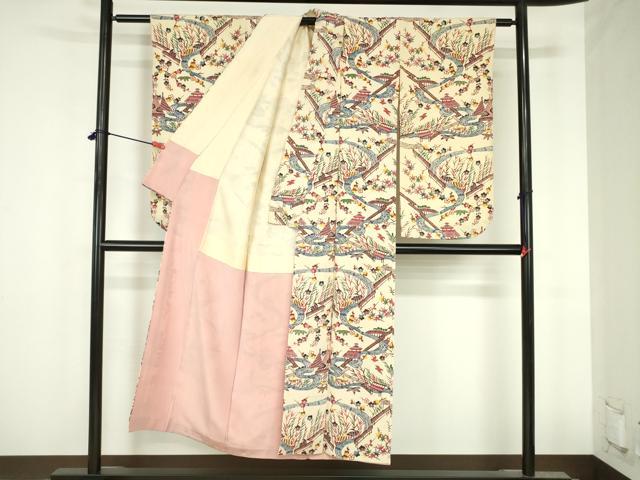 平和屋着物●城間栄順 本場琉球紅型 小振袖 風景花鳥文 正絹 逸品 DABH0849op