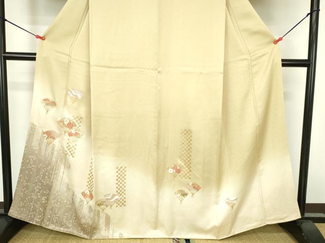 平和屋着物●訪問着 扇面花文 暈し染め 金彩 反端付き 正絹 逸品 DABH0850op