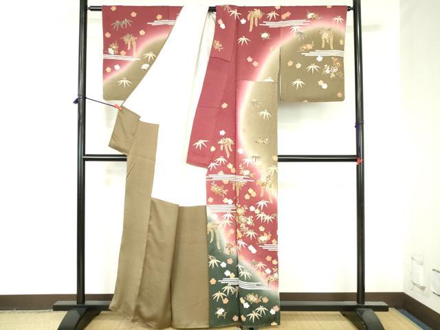 平和屋着物●訪問着 駒刺繍 草花文 暈し染め 金彩 正絹 逸品 DABH0853op