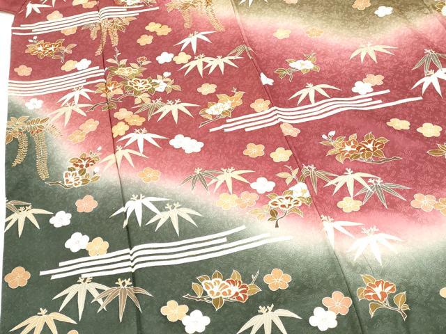 平和屋着物●訪問着 駒刺繍 草花文 暈し染め 金彩 正絹 逸品 DABH0853op