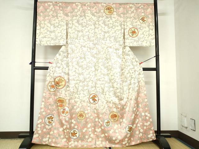 平和屋着物●訪問着 駒刺繍 草花丸文 暈し染め 金彩 正絹 逸品 DABH0855op