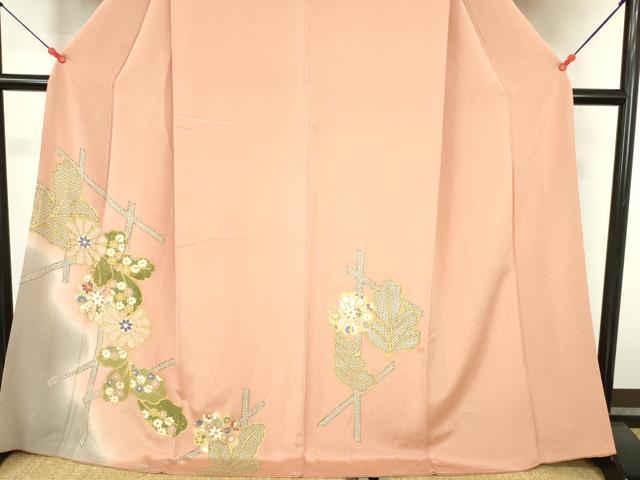 平和屋着物●訪問着 草花 暈し染め 金彩 鬼しぼ縮緬 ロング丈 正絹 逸品 DABH0856op