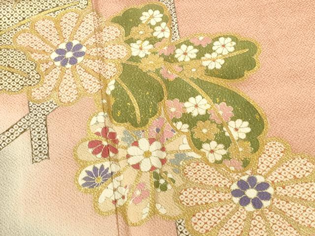 平和屋着物●訪問着 草花 暈し染め 金彩 鬼しぼ縮緬 ロング丈 正絹 逸品 DABH0856op
