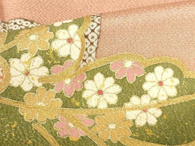 平和屋着物●訪問着 草花 暈し染め 金彩 鬼しぼ縮緬 ロング丈 正絹 逸品 DABH0856op