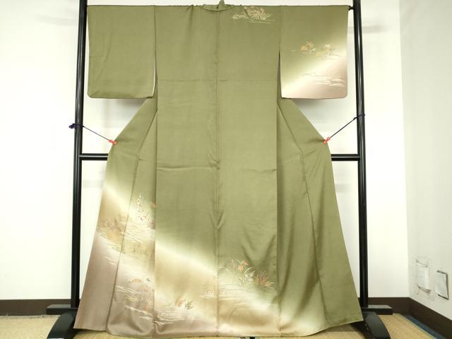 平和屋着物●訪問着 刺繍 草花 暈し染め 金彩 正絹 逸品 DABH0857op