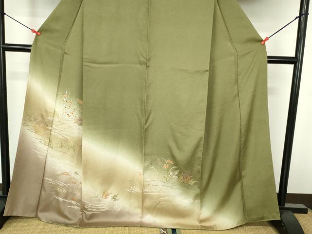 平和屋着物●訪問着 刺繍 草花 暈し染め 金彩 正絹 逸品 DABH0857op