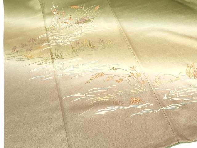 平和屋着物●訪問着 刺繍 草花 暈し染め 金彩 正絹 逸品 DABH0857op