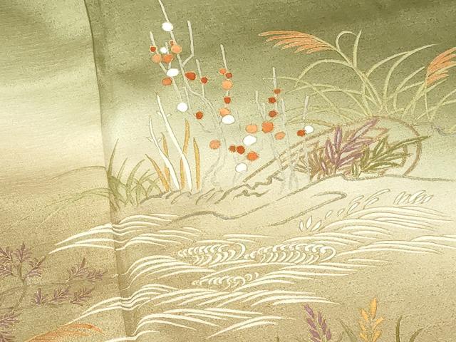 平和屋着物●訪問着 刺繍 草花 暈し染め 金彩 正絹 逸品 DABH0857op