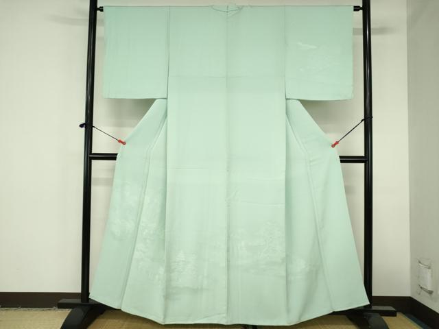 平和屋着物●無地絵羽訪問着 人物風景地紋 錆青磁色 正絹 逸品 DABH0871op