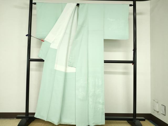 平和屋着物●無地絵羽訪問着 人物風景地紋 錆青磁色 正絹 逸品 DABH0871op