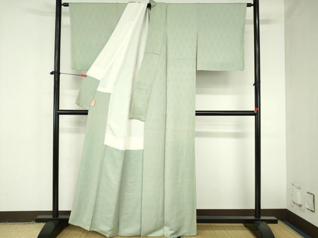 平和屋着物●上質な色無地 紗綾形花地紋 薄萌葱色 正絹 逸品 DABH0876op