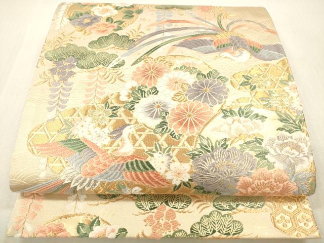 平和屋本店▼六通柄袋帯 唐織 鳳凰花文 本金箔 正絹 逸品 DABH0891op