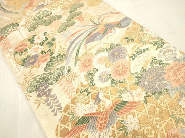 平和屋本店▼六通柄袋帯 唐織 鳳凰花文 本金箔 正絹 逸品 DABH0891op