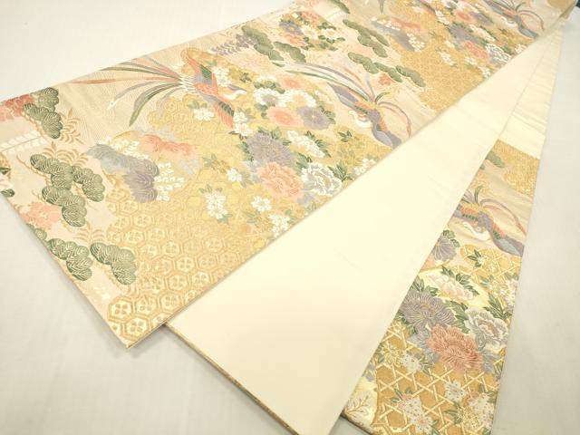 平和屋本店▼六通柄袋帯 唐織 鳳凰花文 本金箔 正絹 逸品 DABH0891op