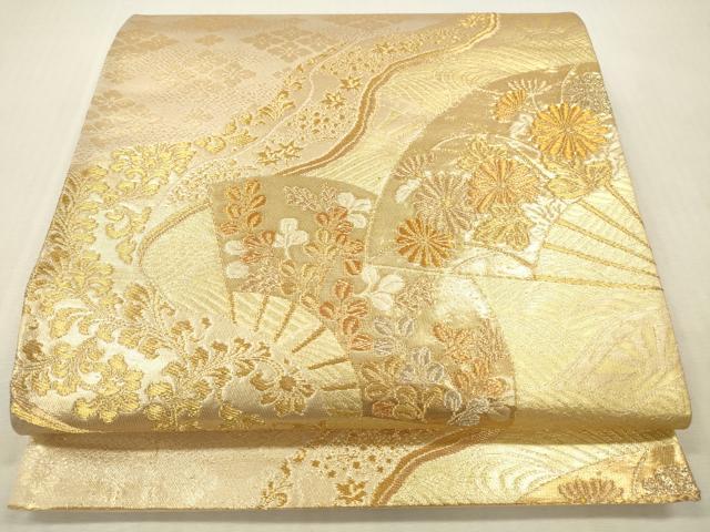平和屋本店▼六通柄袋帯 扇面花文 純金箔 正絹 逸品 DABH0892op