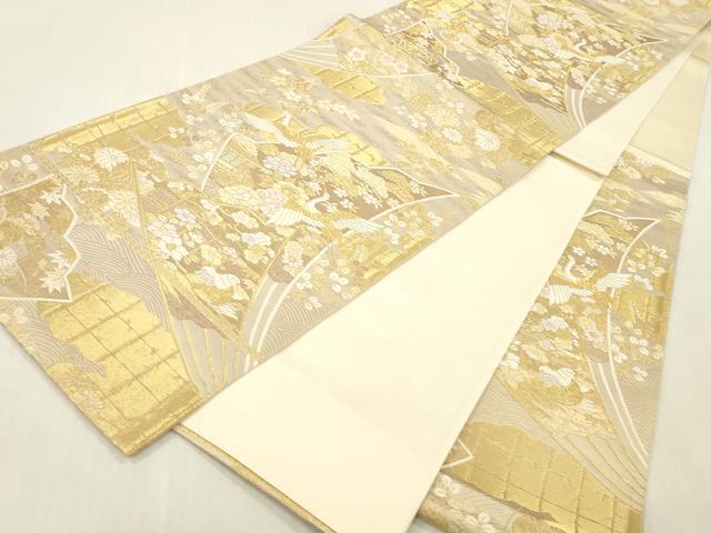 平和屋本店▼六通柄袋帯 御所解扇 純金箔二重織 正絹 逸品 DABH0897op