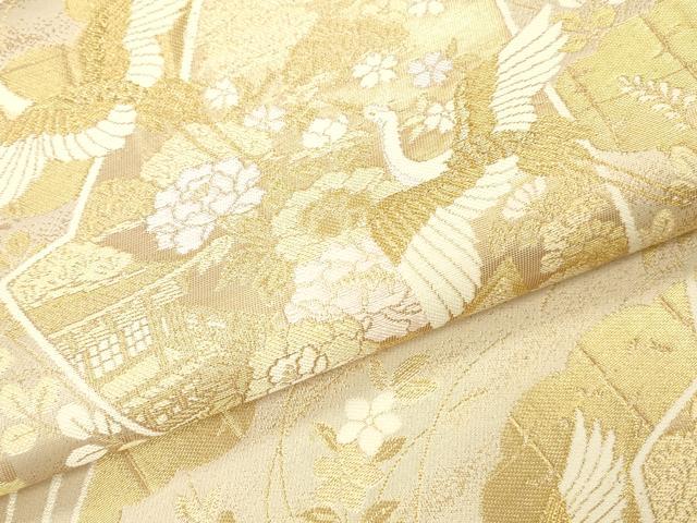平和屋本店▼六通柄袋帯 御所解扇 純金箔二重織 正絹 逸品 DABH0897op