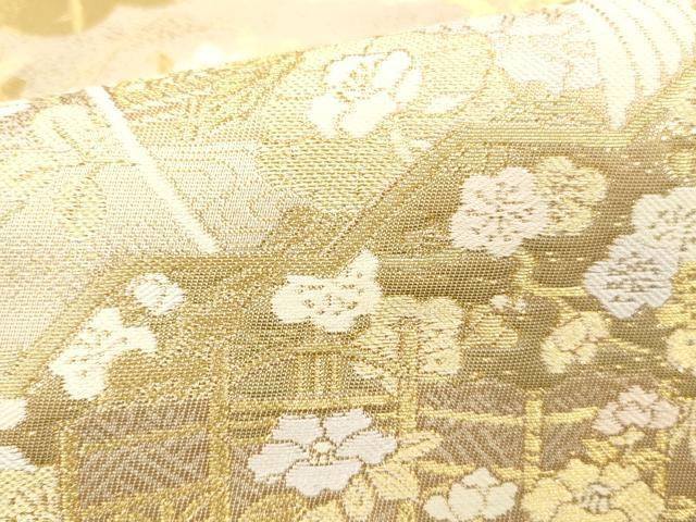 平和屋本店▼六通柄袋帯 御所解扇 純金箔二重織 正絹 逸品 DABH0897op
