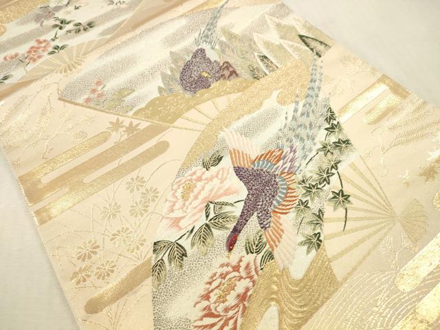 平和屋本店▼六通柄袋帯 唐織 扇面尾長鳥花文 九百錦 純金箔 正絹 逸品 DABH0898op